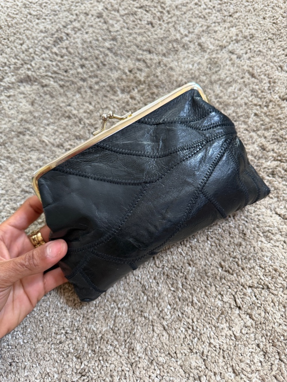 Vintage Black Leather Patchwork Clutch